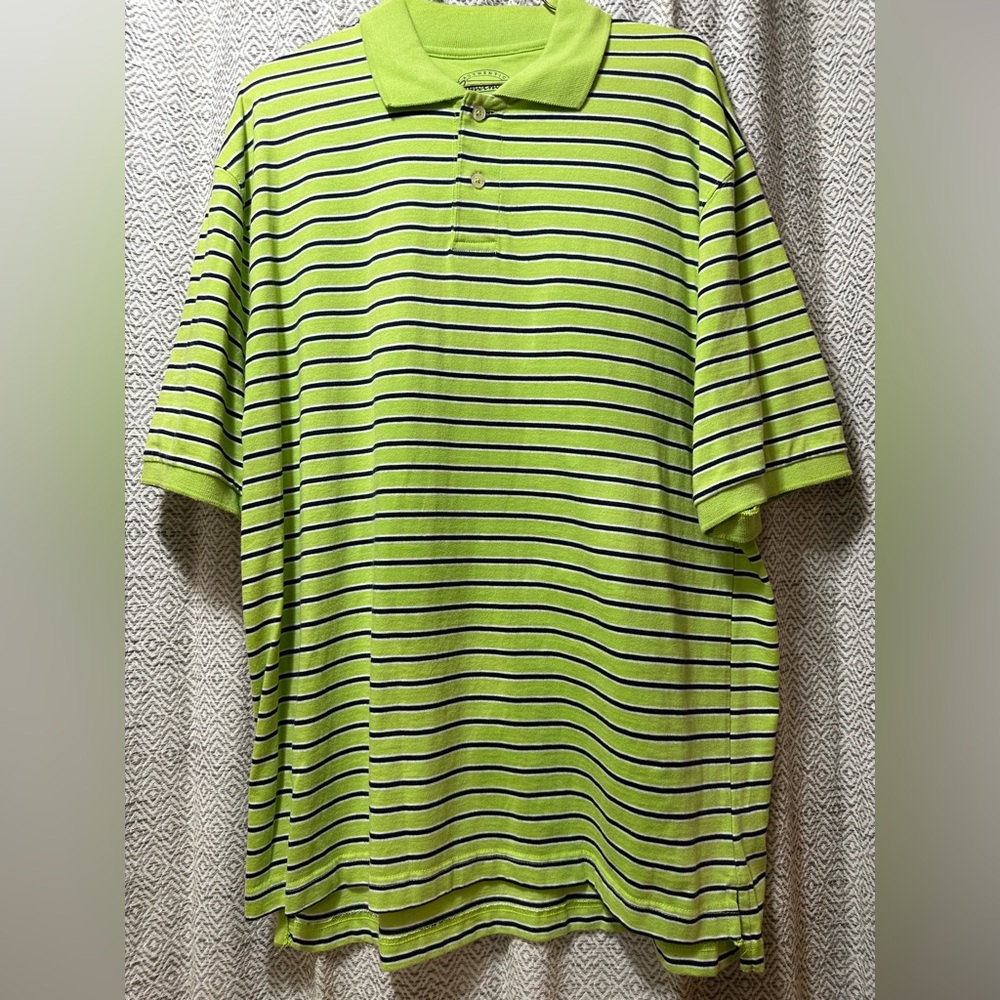 Authentic Consensus Green with Navy Stripes Men's Polo shirt